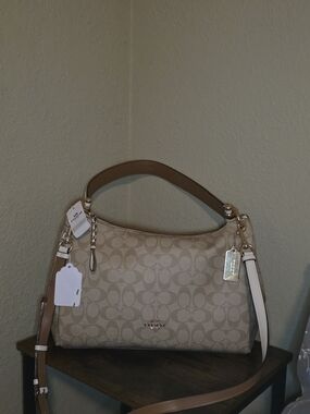 Coach Signature Hobo Shoulder Bag in Light Khaki and Tan
